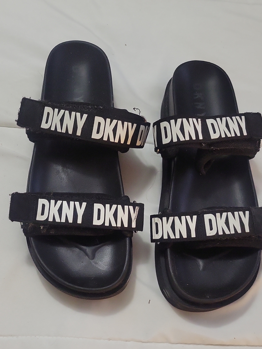 DKNY Black Women Double-Strap Logo Sandals